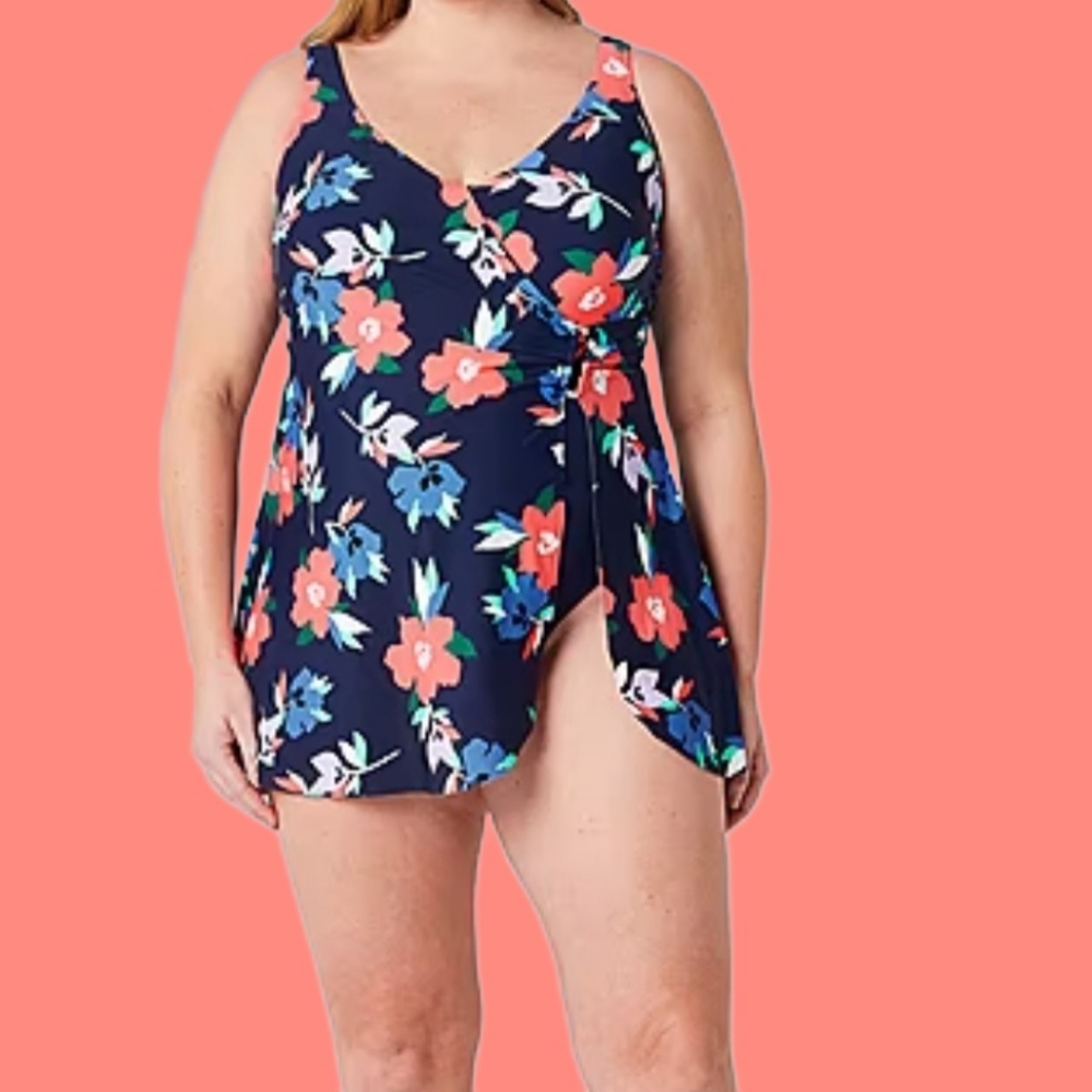 Liz Claiborne Womens Floral Swim Dress Plus